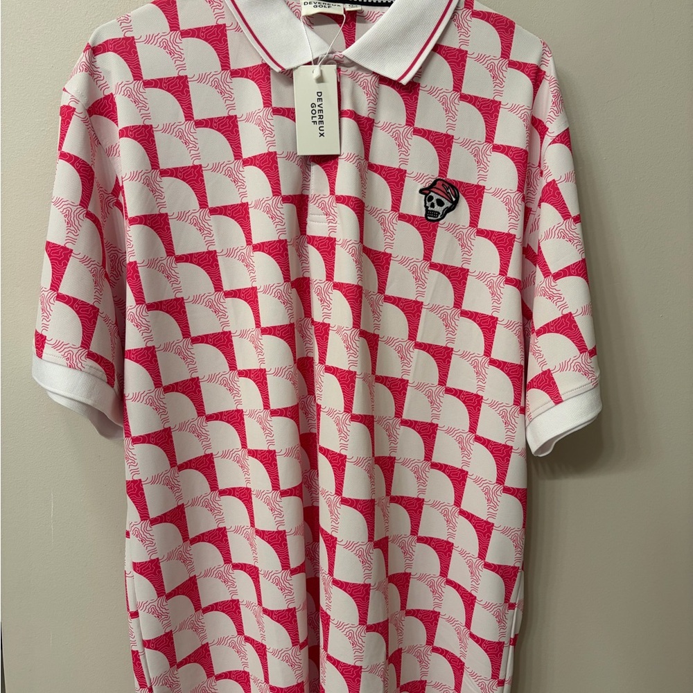 Devereux/T-Mobile Golf Polo Pink & White Patterned Brand New w Tag